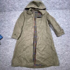 Orvis Vintage‎ Wool Hooded Loden Coat Made in Austria Olive Green Womens Size 8